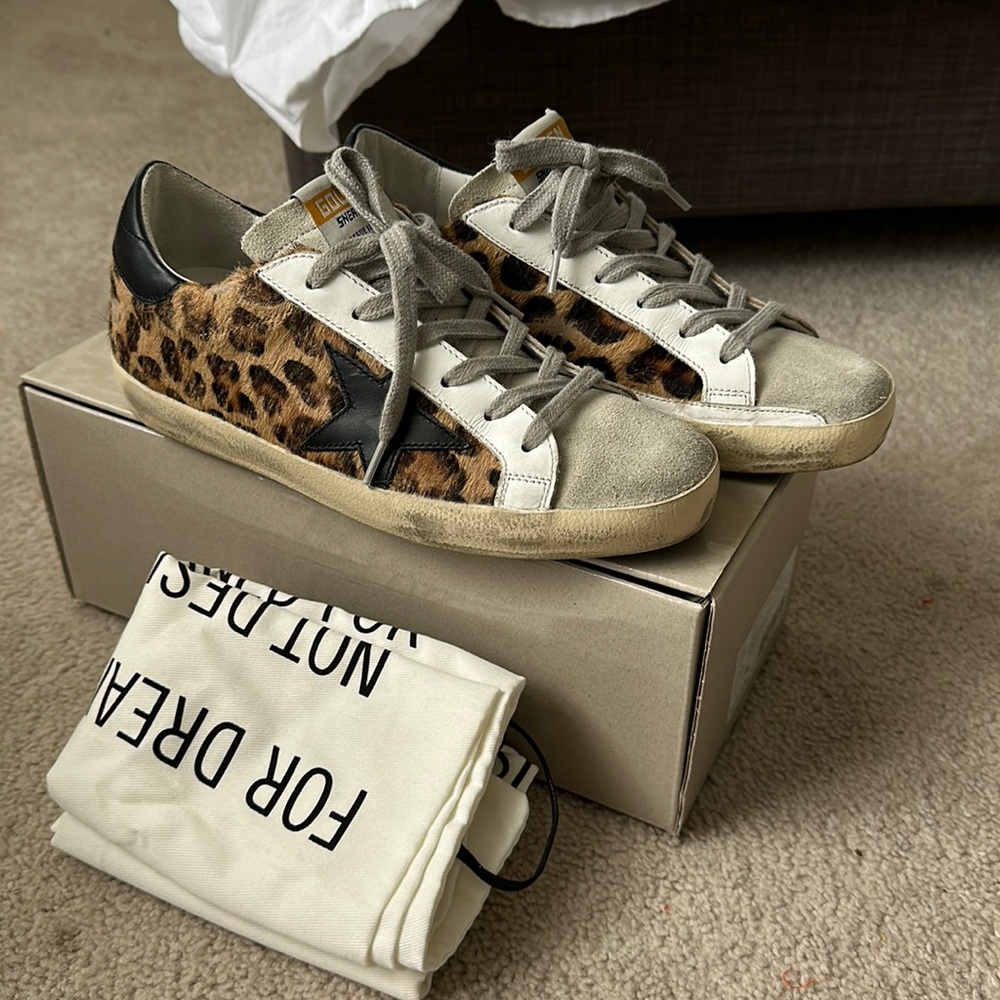 Golden Goose Leopard Print Super-Star Sneakers with Black Star